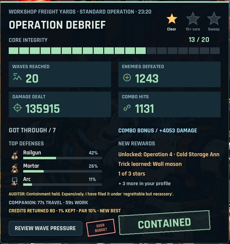 A real operation debrief: 1,243 monsters defeated, the Clear star, new rewards and CONTAINED